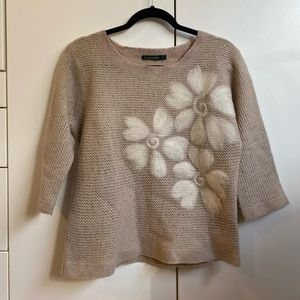 Anthropologie 100% Wool Sweater with Flower Detail